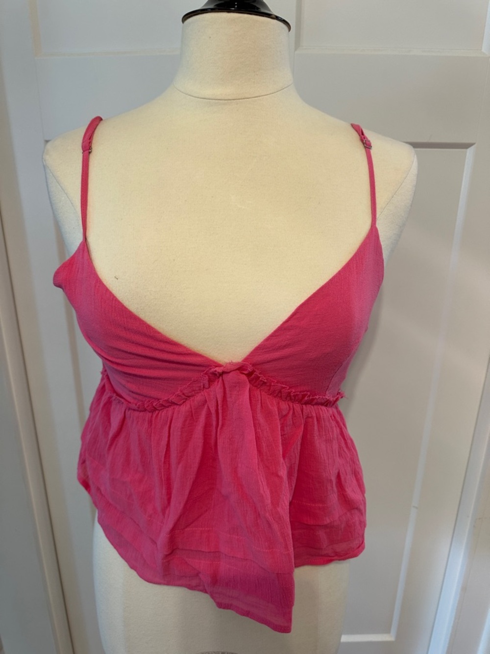 Altar'd State Hot Pink Ruffled V-Neck Spaghetti Strap Camisole